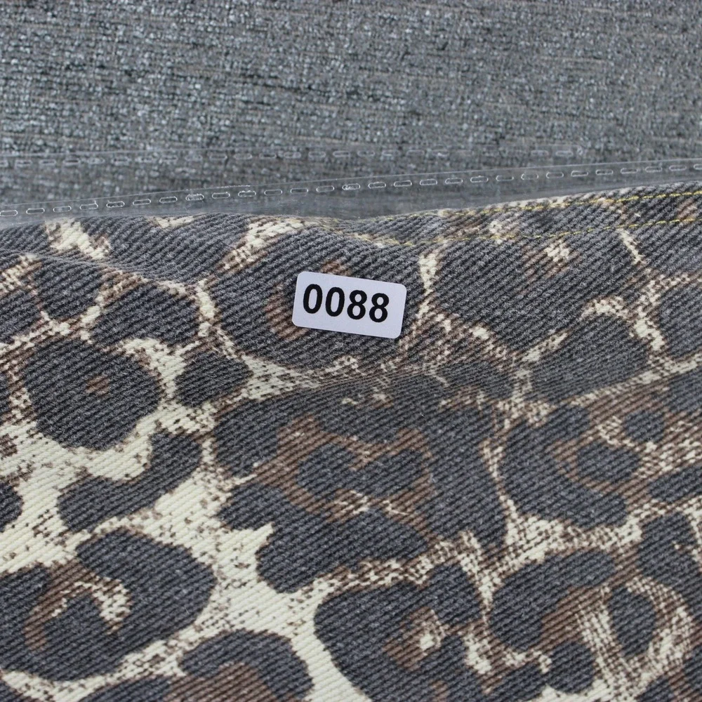 Arkling Womens XL Denim Mini Skirt Two Tone Leopard Print Blue‎ Light Wash Split